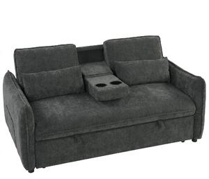 HOMCOM 3 in 1 Divano Letto 2 Posti con Schienale Regolabile in 3 Posizioni con 2 Cuscini, in Ciniglia, Grigio Scuro | Aosom Italy