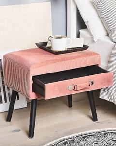 Tavolino con contenitore rosa gambe nere in velluto a coste 46 x 50 x 35 cm Valigia Beliani