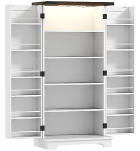 HOMCOM Buffet da Cucina, Mobile da Cucina per Riporre, con 12 Ripiani sulle Ante e Luce LED Magnetica, 60x40x120 cm, Bianco | Aosom Italy