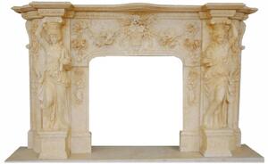 Casa Padrino: cornice barocca per camino beige 233 x 47 x h. 143 cm - Cornice per camino fatta a mano in marmo di alta qualità - Nobile e magnifico