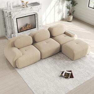 Divano angolare modulare Cord beige, divano senza struttura, non richiede montaggio, con braccioli extra larghi e imbottitura in schiuma 32D, adatto agli animali domestici, dimensioni 298x178x70 cm