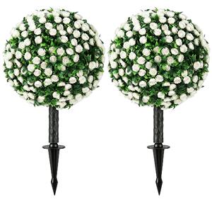 HOMCOM Sfere di Rose Artificiali Resistenti ai Raggi UV per Esterni, Set da 2 Alberi di Rose, 30x30x55 cm, Bianco | Aosom Italy