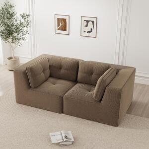 Divano angolare modulare Cord, color marrone, divano a 2 posti senza struttura, divano da terra con seduta profonda 74 cm, resistente ai graffi e facile da pulire, dimensioni 208x104x69 cm