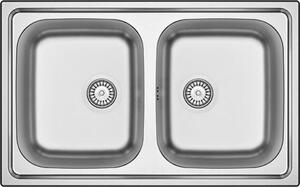 Apell ID862IBC, Lavabo da appoggio, Rettangolare, Acciaio inox, 2 vasche, Quadrato, 840 x 480 mm