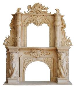 Casa Padrino: cornice barocca per camino beige 280 x 65 x h. 350 cm - Cornice per camino fatta a mano in marmo di alta qualità - Nobile e magnifico