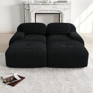 Divano a due posti, colore nero, modello modulare angolare senza telaio, combinabile con chaise longue, dimensioni 208x178x70 cm, imbottitura in schiuma 32D per una forma stabile