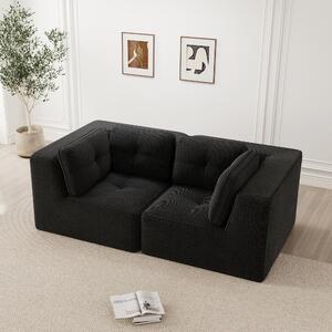 Divano angolare modulare, modello Cord, con due posti, colore nero, senza struttura, imbottito con schiuma 32D e profondità di seduta di 74 cm, ideale per il soggiorno, dimensioni 208x104x69 cm