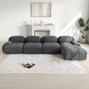 Divano angolare grigio a 4 posti, divano angolare con chaise longue, divano senza struttura in tessuto corduroy, dimensioni 388x178x70 cm, imbottitura ad alta elasticità, non richiede montaggio