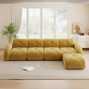 Divano angolare a forma di L, giallo, divano modulare per 4 persone, rivestito in chenille, con poggiapiedi, dimensioni 358x171x76 cm, antiscivolo, non richiede montaggio