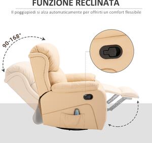 HOMCOM Poltrona Relax Reclinabile Beige con 8 Punti Massaggianti, Riscaldanti e Poggiapiedi, 97x92X104 cm