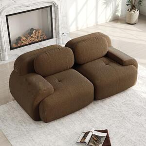 Divano a due posti in tessuto corduroy, divano angolare modulare marrone, design senza struttura con imbottitura in schiuma ad alta densità 32D, braccioli curvi, dimensioni 208x103x70 cm