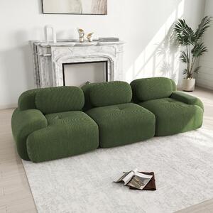 Divano a 3 posti, rivestito in tessuto corduroy, divano angolare modulare verde, struttura senza telaio, imbottitura in schiuma ad alta densità 32D, dimensioni 298x103x70 cm, divano per soggiorno, non richiede montaggio