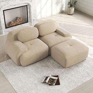 Divano angolare in tessuto beige, divano modulare senza struttura, con braccioli curvi, dimensioni 208x178x70 cm, imbottitura in schiuma ad alta densità (32D), non richiede montaggio, ideale per il soggiorno