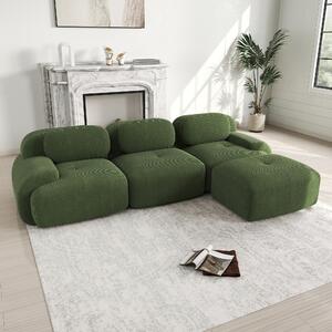 Divano angolare modulare verde, divano in corda per 3 persone, design senza telaio e senza necessità di montaggio, imbottitura 32D, adatto agli animali domestici, dimensioni 298x178x70 cm