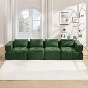 Divano modulare "Cloud" a 4 posti - Divano senza struttura, colore verde, realizzato in poliestere, dimensioni 344x93x67 cm, imbottitura in schiuma 32D, non richiede montaggio
