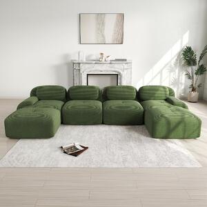 Divano modulare a forma di L, colore verde, divano senza telaio, non richiede montaggio, tessuto in velluto traspirante, braccioli ampi, dimensioni 388x178x70 cm, ideale per creare un'area relax