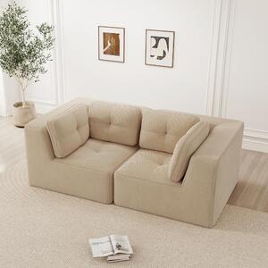 Divano angolare modulare beige, divano a due posti in corda, design senza struttura con imbottitura in schiuma 32D, dimensioni 208x104x69 cm, divano modulare e versatile per il soggiorno