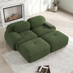 Divano a due posti in tessuto verde, divano modulare senza struttura con chaise longue, imbottitura in schiuma 32D, non richiede montaggio, dimensioni: 208x178x70 cm