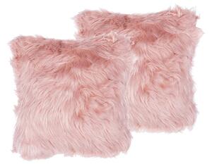 Set di 2 cuscini decorativi rosa finta pelliccia Shaggy 42 x 42 cm accessori decorativi su un lato Beliani