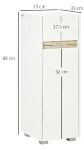 Kleankin Mobiletto Bagno con Cassetto e Armadietto con Mensola Regolabile in Legno 30x33x88cm, Bianco