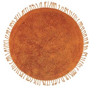 Tappeto rotondo in cotone arancione ⌀ 140 cm con frange boho soggiorno camera da letto Beliani