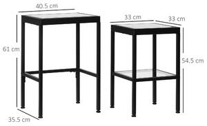 HOMCOM Set 2 Tavolini da Salotto Moderni in Acciaio e Vetro Temperato per Soggiorno e Ingresso, 40.5x35.5x61 cm e 33x33x54.5 cm