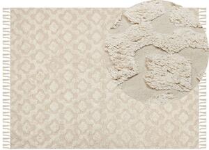 Tappeto in cotone beige 160 x 230 cm motivo geometrico trapuntato minimalista soggiorno camera da letto Beliani