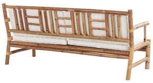 Set di divani da giardino in legno di bambù con cuscini bianchi 4 posti salotto moderno set di conversazione salottino per esterni Beliani