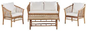 Set di divani da giardino in legno di bambù con cuscini bianchi 4 posti salotto moderno set di conversazione salottino per esterni Beliani