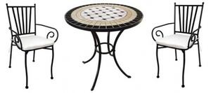 Set tavolo rotondo 60 cm in mosaico di pietra Palinuro Domus + 2 sedie Ravello Domus