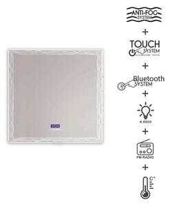 Specchio 90X75 LED touch anti-fog con casse Bluetooth orario radio e temperatura