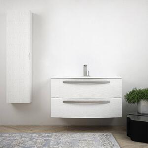 Composizione bagno sospesa moderna 100 cm bianco frassino con colonna e lavabo ceramica