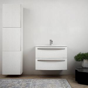 Mobile bagno sospeso moderno curvo bianco frassino 75 cm con lavabo in ceramica e colonna da 170 cm Mod. Berlino