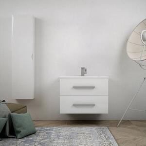 Mobile bagno bianco lucido sospesa moderna 75 cm con cassettoni soft close e colonna