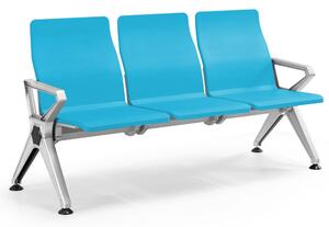 Panca per sale di attesa INDOOR 3 posti in acciaio grigio Dimensioni 175x68xh 88 cm Peso kg 38 in acciaio co sedili In Poliuretano Morbido colore Azzurro