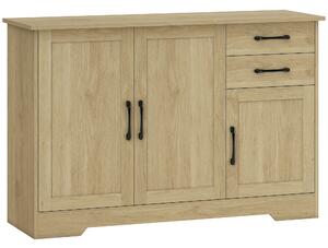 HOMCOM Credenza Moderna con 3 Porte, 2 Cassetti e Ripiano Regolabile 120x38x79 cm Legno Naturale | Aosom Italy