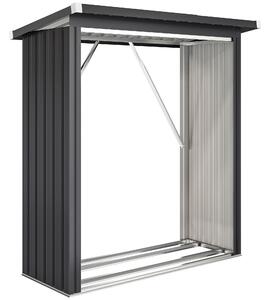 Outsunny Capanno Portalegna in Acciaio da Esterno, Base Rialzata e Tetto Inclinato, 150x66.5x150 cm, Grigio Scuro | Aosom Italy