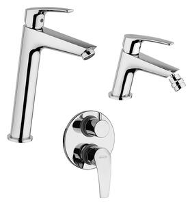 Set rubinetti Lucente Jacuzzi | Rubinetteria Lavabo alto e bidet per piletta click clack con incasso doccia due uscite con deviatore
