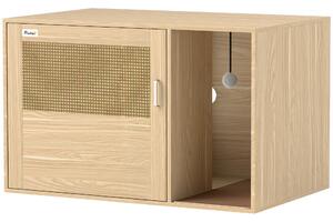 PawHut Mobile Lettiera 2-in-1 con Porta in Rattan e Tappetino, 80x50x50 cm, Rovere | Aosom Italy