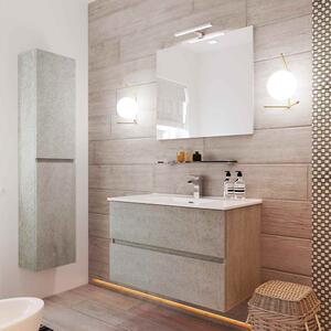 Mobile per bagno con colonna e specchio 90 cm sospeso color cemento