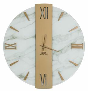 Orologio Da Muro 60 cm VEGA Struttura, Marmo Bianco BIG Diametro 60 cm lancette in metallo numeri colore ORO a rilievo lastra centrale ORO