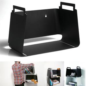 Mensola-contenitore Covo di design, in metallo VASU Dimensioni 45x25x h 39 cm in Metallo verniciato con polveri epossidiche colore JET BLACK RAL 9005