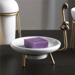 Porta Sapone da Appoggio in Ottone con Bicchiere in Ceramica Dimensione 12x15,5xh 13,5 cm, Linea RETRO bicchiere in ceramica Bronzo Satinato