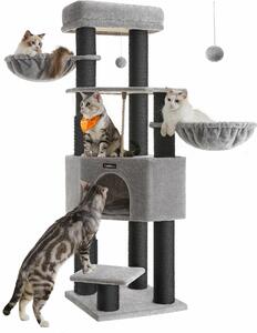 Albero Per Gatti Grandi, Torre Per Gatti Pesanti Con Auto-Riga, 2 Auto-Riga, 9 Pali, Grande Trespolo, Grotta, Cestini, 50