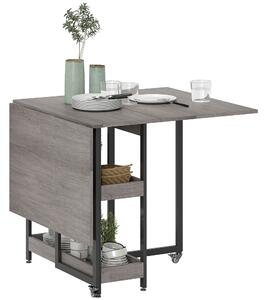 HOMCOM Tavolo Pieghevole a 2 Ribalte per 4 Persone con 2 Ripiani Aperti, in Legno e Metallo, 133.4x80x75 cm, Grigio | Aosom Italy