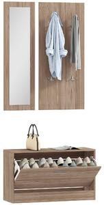 HOMCOM Set Mobili da Ingresso con Panca Scarpiera, Appendiabiti a Muro e Specchio, 80x27x46.5 cm, Marrone Scuro | Aosom Italy