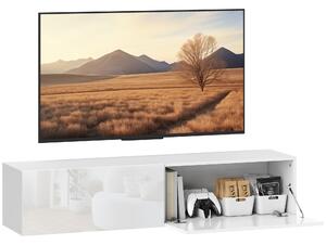 Mobile Sospeso con Armadietti con Ante a Ribalta 140x33x29,8 cm in Truciolare Bianco Lucido