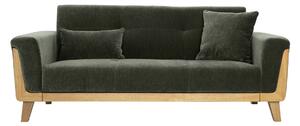 Divano Scandinavo 3 posti in tessuto effetto velluto verde kaki e legno chiaro FJORD
