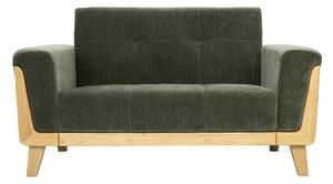Divano Scandinavo 2 posti in tessuto effetto velluto verde kaki e legno chiaro FJORD