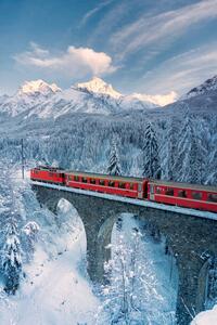 Illustrazione Bernina Express train in the snowy, Roberto Moiola / Sysaworld